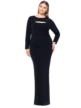 Xscape Black Long Sleeve Maxi Dress with Front Keyhole